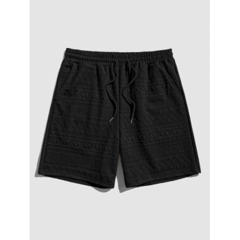 ZAFUL Geometric Retro Jacquard Textured Drawstring Shorts L Black