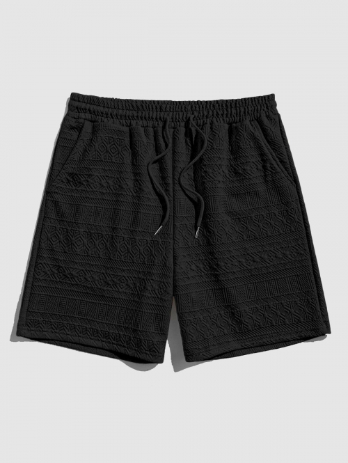 ZAFUL Geometric Retro Jacquard Textured Drawstring Shorts L Black