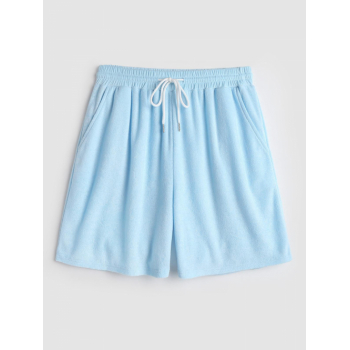 ZAFUL Men's Solid Color Terry Cloth Textured Drawstring Casual Shorts M Light blue