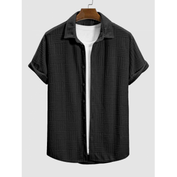 ZAFUL Men's Men's Terry Cloth Striped Jacquard Textured Short Sleeves Casual Shirt L Black