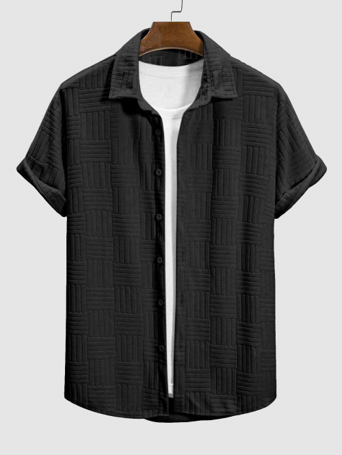 ZAFUL Men's Men's Terry Cloth Striped Jacquard Textured Short Sleeves Casual Shirt L Black