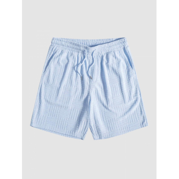 ZAFUL Geometric Jacquard Terry Cloth Textured Drawstring Sweat Shorts M Light blue