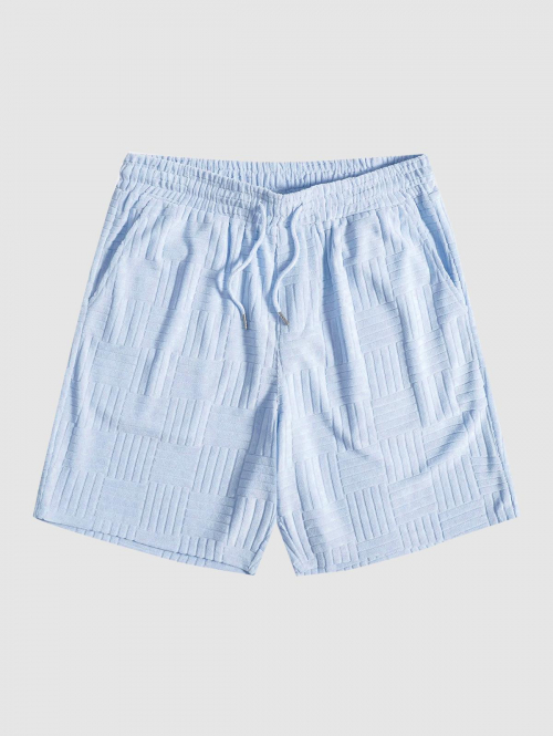 ZAFUL Geometric Jacquard Terry Cloth Textured Drawstring Sweat Shorts M Light blue