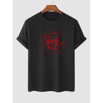 ZAFUL Men's Men's Rose Floral Printed Short Sleeves Crew Neck Basic T-shirt S Black