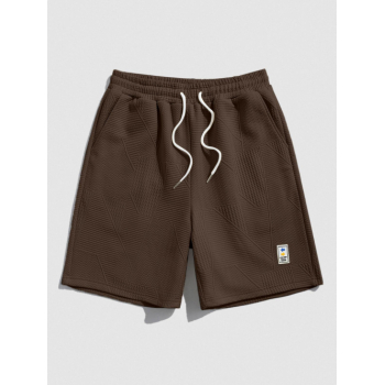 Geometric Textured Basic Drawstring Shorts L Deep coffee