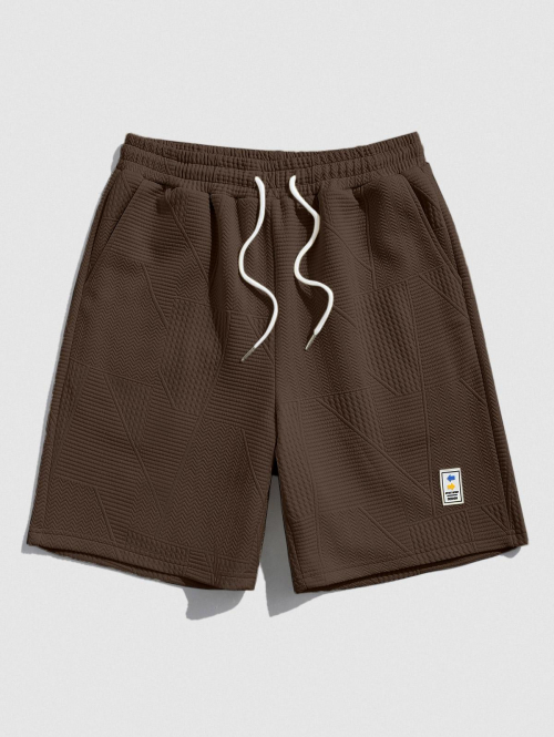 Geometric Textured Basic Drawstring Shorts L Deep coffee