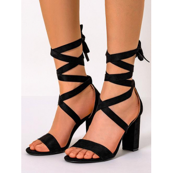 Women Solid Color High-heeled Strappy Sandals