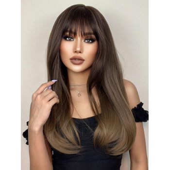 zaful Brown Gradient Color with Bang Long Layered Straight Hair Synthetic Wig