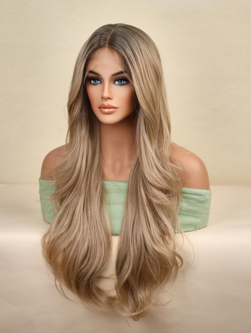 zaful Brown Gradient Light Blonde Long Natural Wavy Synthetic Lace Front Wig