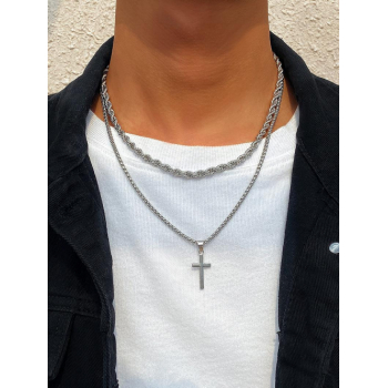 2Pcs Halloween Cross Metal Chain Double Layered Neckline