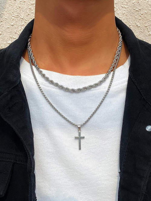 2Pcs Halloween Cross Metal Chain Double Layered Neckline