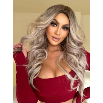 zaful Gradient Color Long Wavy Middle Bangs Synthetic Wig