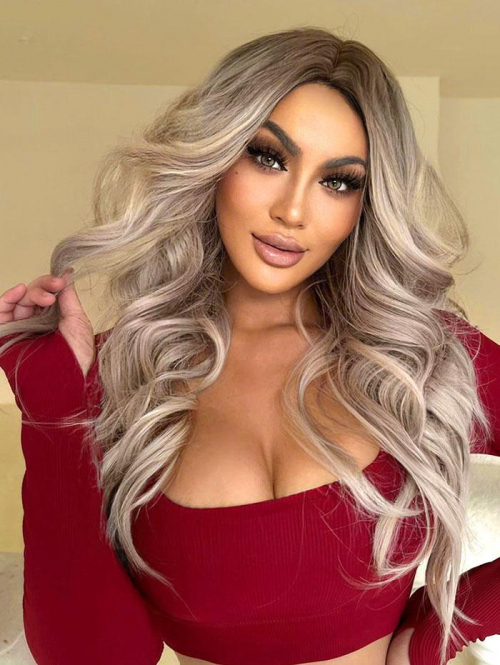 zaful Gradient Color Long Wavy Middle Bangs Synthetic Wig