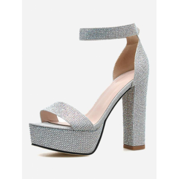 Women Sparkly Rhinestone Platform Chunky Heel Ankle Strap Sandals