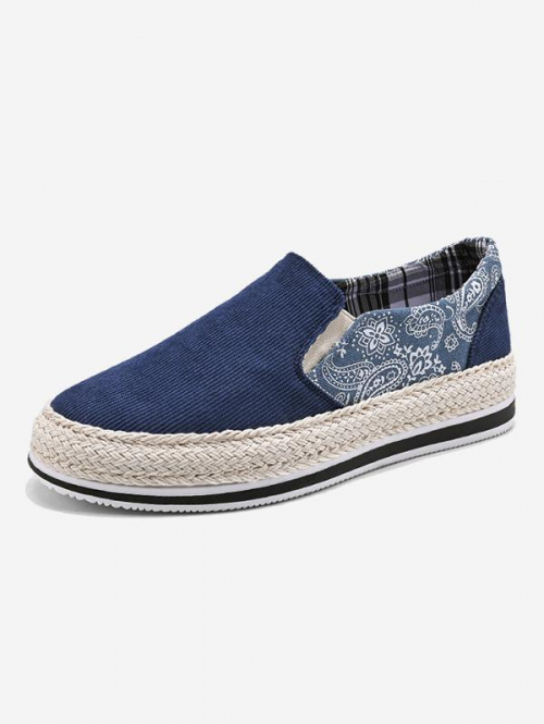 Men Corduroy Insert Paisley Print Espadrilles Slip On Shoes