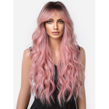 zaful Black Ombre Pink Long Middle Part Bangs Fluffy Wavy Synthetic Wig