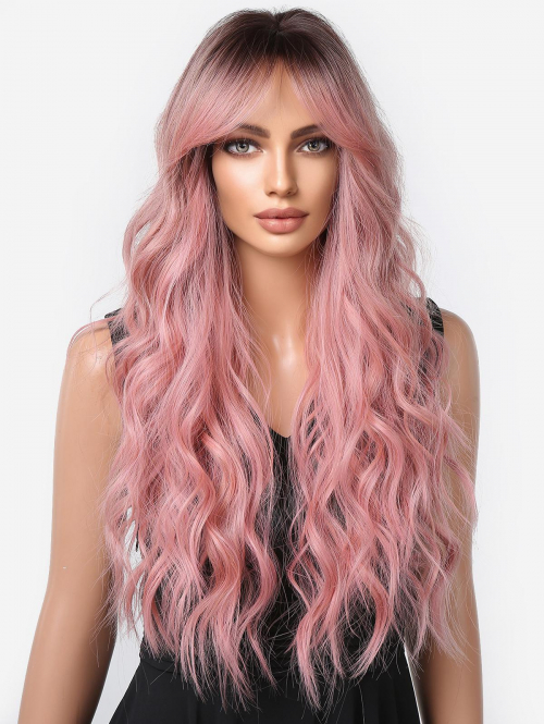 zaful Black Ombre Pink Long Middle Part Bangs Fluffy Wavy Synthetic Wig