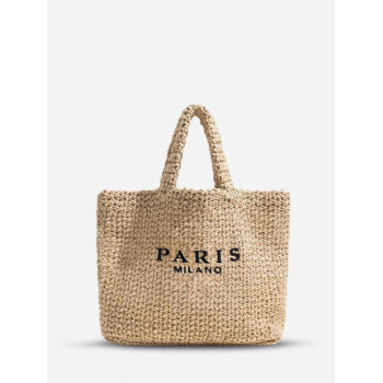 PARIS Embroidered Handmade Raffia Braid Beach Tote Bag