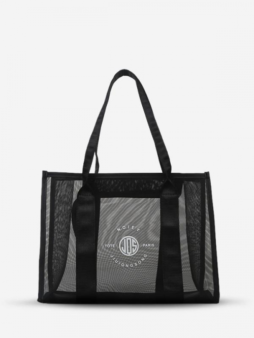 Letter Pattern Sheer Beach Vacation Clear Shopper Tote Bag