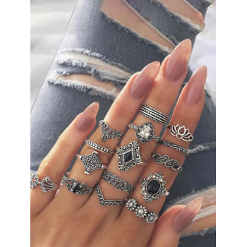 15Pcs Cut Out Flower Shape Rhinestones Rings Set