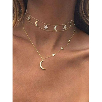 2Pcs Star Moon Pendant Layered Necklaces For Women