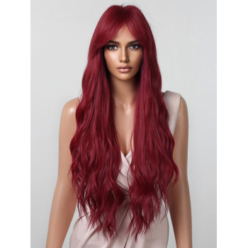 zaful Fluffy Wavy Wine Red Middle Part Synthetic Long Wig