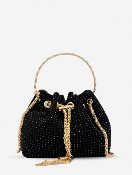 Drawstring Rhinestone Bucket Bag