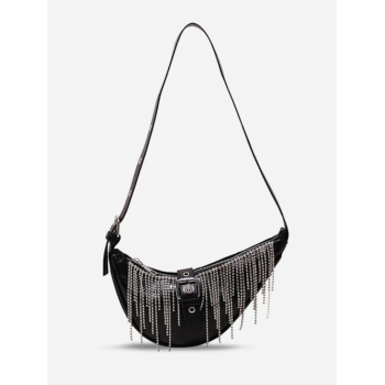 Embossed Buckle Diamante Fringed Shoulder Bag