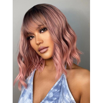 zaful Pink Ombre Color See-through Bangs Shoulder-length Synthetic Wig