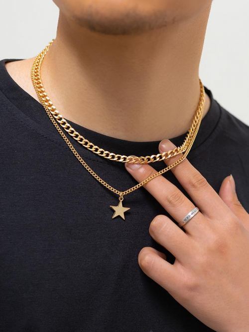 2Pcs Star Pendant Layered Chain Necklaces