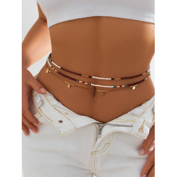 Fashion Women Women's Beach Vacation Bohemian Beading Sequin Multilayer Waist Chains