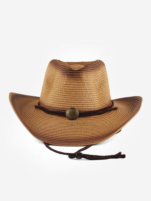 Fashion Women Women's Retro Western Style Summer Sunscreen Cowboy Riding Metal Decor Straw Hat