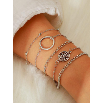 Women's Trendy 5Pcs Adjustable Multilayer Circle Tree Beading Charm Chain Bracelets