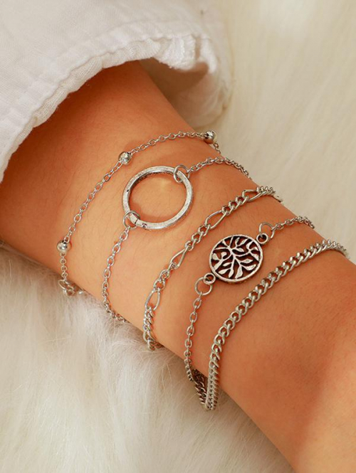 Women's Trendy 5Pcs Adjustable Multilayer Circle Tree Beading Charm Chain Bracelets