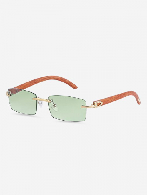 ZAFUL Men Fashion Wooden Pattern Glasses Temple Rimless Rectangle Frame Sunglasses for Men and Women