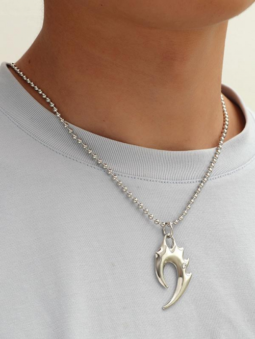 Couple Statement Metal Chain Flame Pendant Necklace for Lovers Men and Women