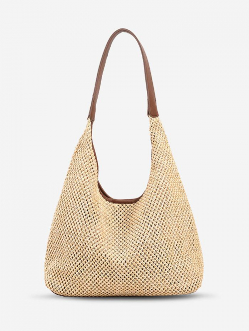 Women's Resort Summer Vacation Beach Large Capacity Raffia Straw Shoulder Tote Bag with Wristlet Bag