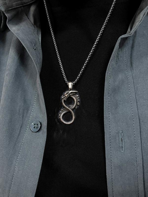 Retro Punk Style Stainless Steel Chain Dragon Pendant Necklace for Women and Men