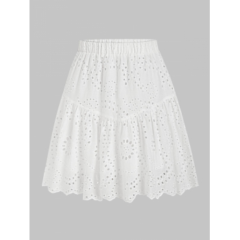 Eyelet Lined Scalloped Edge Mini Skirt S White