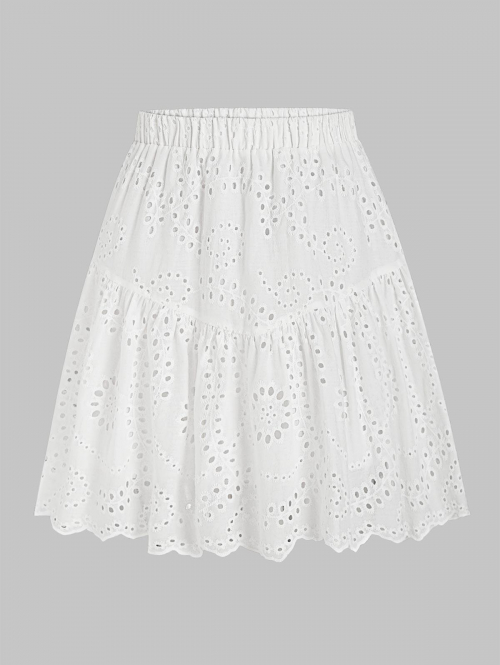 Eyelet Lined Scalloped Edge Mini Skirt S White