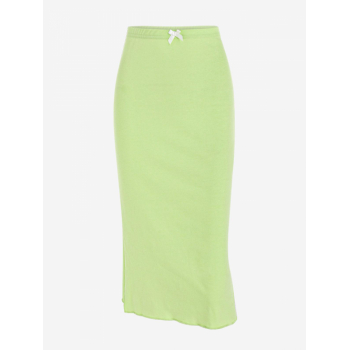 Solid Color Low Waist Bowknot Side Slit Skirt L Green