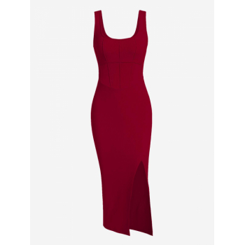 Mini Dress ZAFUL Ribbed Slit Corset Style Midi Vegas Dress M Red