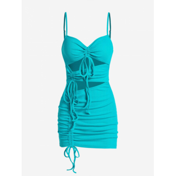 Bodycon Dress Solid Color Cinched Cut Out Sleeveless Bodycon Mini Dress M Light blue