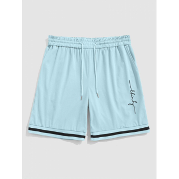 ZAFUL Striped Panel Letter Graphic Printed Sweat Shorts L Light blue