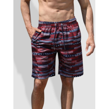 ZAFUL Men's Star Striped Vacation Beach Shorts M Deep red