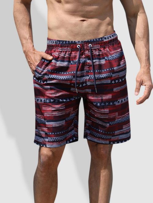 ZAFUL Men's Star Striped Vacation Beach Shorts M Deep red