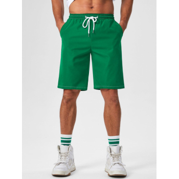 Solid Color Basic Casual Shorts M Jungle green