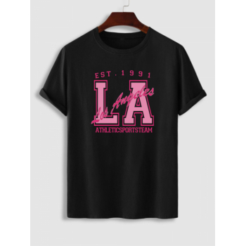 ZAFUL Men's Los Angeles Letter Printed Short Sleeves T-shirt M Light pink