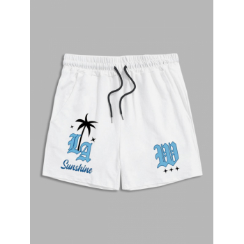 LA Coconut Tree Pattern Sweat Shorts L White