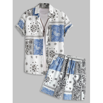 ZAFUL Men's Men's Ethnic Style Paisley Floral Print Pattern Block Retro Casual Short Sleeves Shirt and Vacation Drawstring Board Shorts Set Multi b